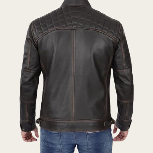 DZ01 Brown Cafe Racer Leather Jacket
