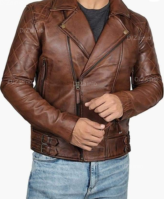DZ07 Brown Racer Leather Jacket