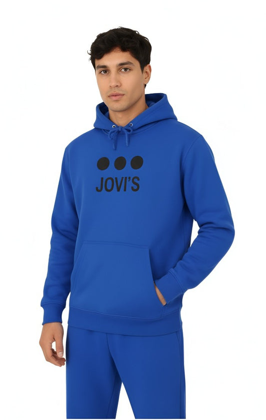 Black JOVI'S Hoodie with Blue Logo & Sleeve Dot Design – Casual Streetwear Pullover