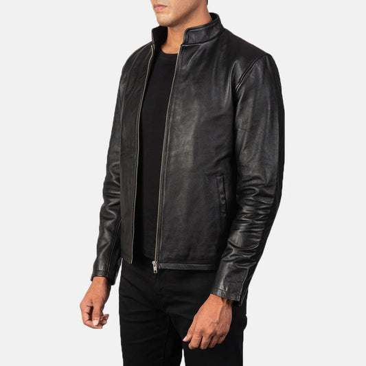 DZainio Cowhide Black Leather Biker Jacket