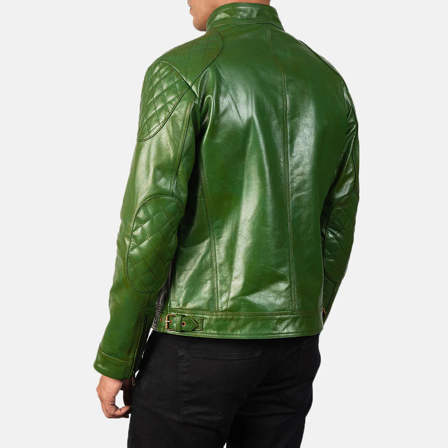 DZainio Gatsby Green Leather Biker Jacket