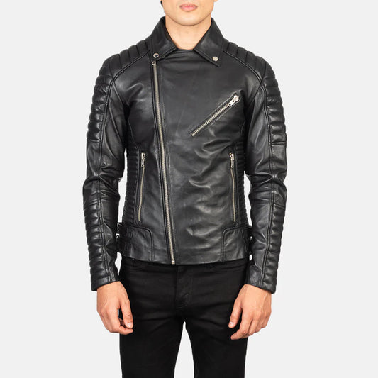 DZainio Black Leather Biker Jacket