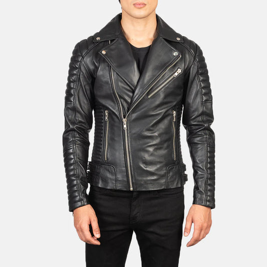 DZainio Black Leather Biker Jacket