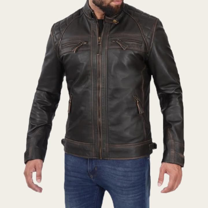 DZ01 Brown Cafe Racer Leather Jacket