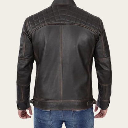 DZ01 Brown Cafe Racer Leather Jacket