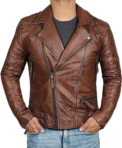 DZ07 Brown Racer Leather Jacket