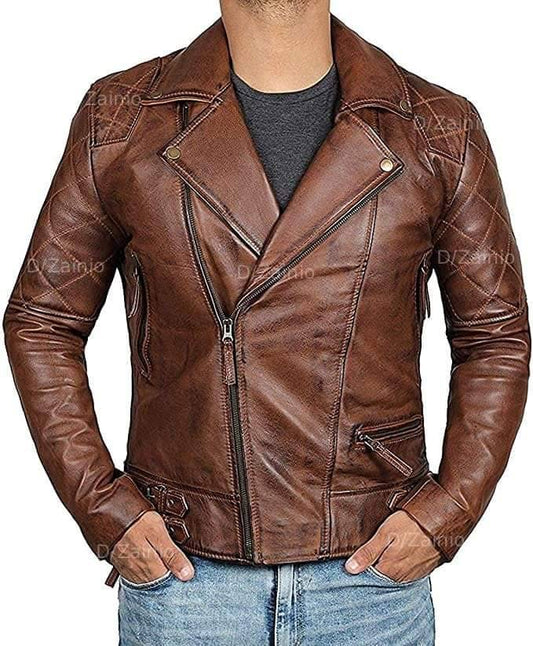DZ07 Brown Racer Leather Jacket