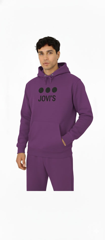 Black JOVI'S Hoodie with Blue Logo & Sleeve Dot Design – Casual Streetwear Pullover
