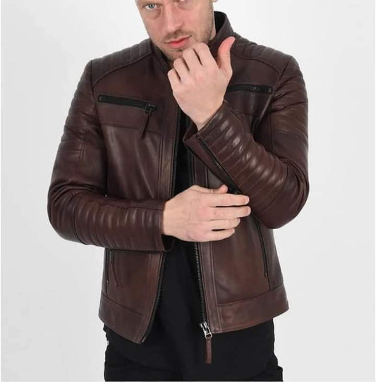 DZ08 Chocolate Brown Sheep Leather Jacket