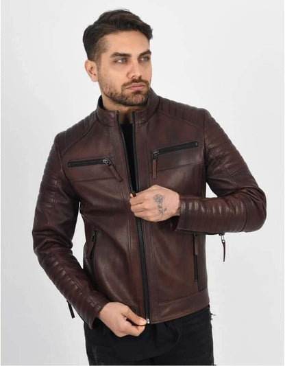 DZ08 Chocolate Brown Sheep Leather Jacket